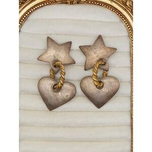 1980s Earrings Chunky Star Heart Dangle  Gold Silver Tone Vintage Southwestern